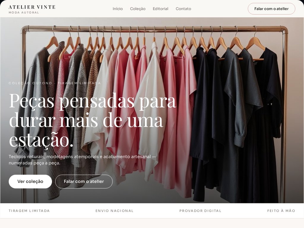 Prévia do modelo de site Loja de Moda com vitrine editorial